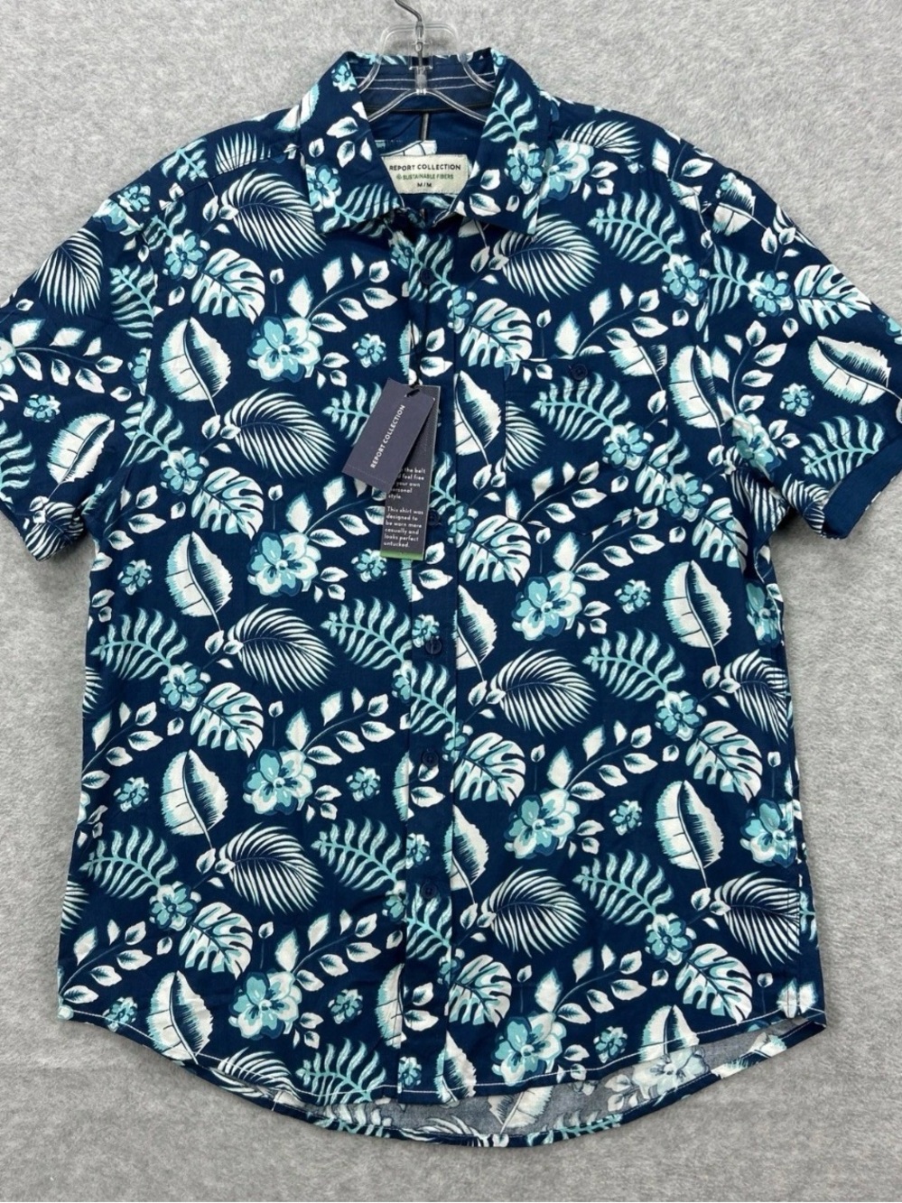 Report Collection Tropical Button Down Short Sleeve Resortwear Beach Shirt Large